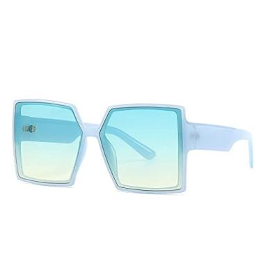 Imagem de Óculos de sol quadrados grandes vintage azuis para mulheres moda gradiente elegante bege óculos de sol feminino uv400 tons de armação grande, 3, tamanho único