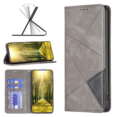Imagem de Capas de telefone com slots de cartão de luxo Samsung Galaxy A14 5G capa de couro magnética para negócios clipe de carteira à prova de choque capa de telefone Samsung A14 5G capas (cinza, Samsung A14 5G)