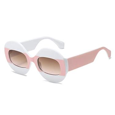 Imagem de Óculos de sol redondos de retalhos exclusivos para mulheres moda chique óculos de sol feminino gradiente sexy óculos de sol gafas, chá rosa branco, tamanho único