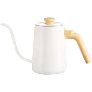 Imagem de REJOON Pote de café perfurador 650ml panela de café de aço inoxidável invertido manual pote de café pescoço de ganso (cor: branco)