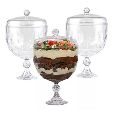 Imagem de Taça P/Pavê Sobremesa Acrílico 1250ml Com Tampa Kit 3 Peças (Modelo Diamante)