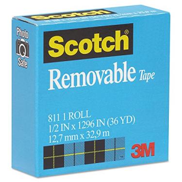 Imagem de Scotch 811121296 Removable Tape, 1/2-Inch x 1296-Inch, 1-Inch Core, Transparent