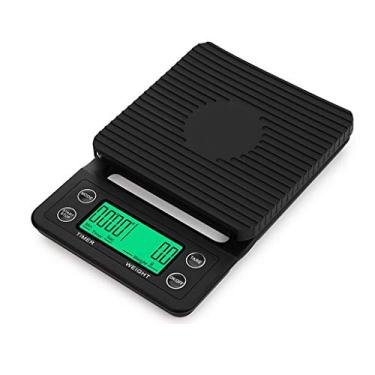 Imagem de balança de cozinha digital, balança de cozinha digital de alta precisão para alimentos e balança de café com cronômetro, balança para alimentos multifuncional, bateria preta 5kg / 0,1g