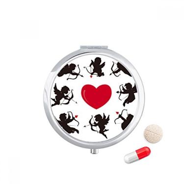 Imagem de Caixa de comprimidos com estampa de começo do coração vermelho do anjo do Cupido, dispensador de remédios