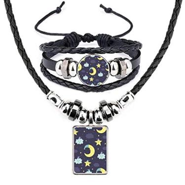 Imagem de Conjunto de joias de pulseira de couro com estampa de lua de desenho animado