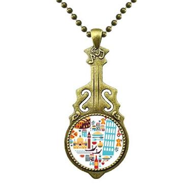 Imagem de DIYthinker Colar de coração romano da Itália com pingente de guitarra antiga