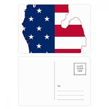 Imagem de Michigan America Mapa dos EUA Estrelas Tripes Bandeira Postal Conjunto de Cartão Postal Aniversário Cartão de Ação de Graças
