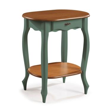 Imagem de Aparador Oval em Madeira Maciça 1 Gaveta e Prateleira 1034 Linz Móveis - Verde Musgo/Imbuia Glazer