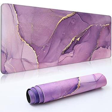 Imagem de Desk Mat,Large Mouse Pad 35''×15.6''×0.12'' XXL Extended Gaming Mouse Pad Mat with Non-Slip Base Stitched Eges Mousepad for Computer,Office,Keyboard and Laptop - Purple Marble