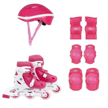 Imagem de Patins Roller Infantil Rosa com Kit Segurança Capacete Joelheira e Protetor de Pulso Mor M (34 o 37)-Unissex