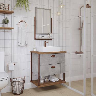 Imagem de Gabinete Suspenso com Cuba 02 Gavetas e Espelheira Uni Cimento MGM