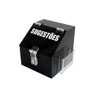 Imagem de Mini Caixa de Sugestões com Dobradiças e Suporte para Cadeado - Modelo Pequeno 15x15cm Acrílico Preto