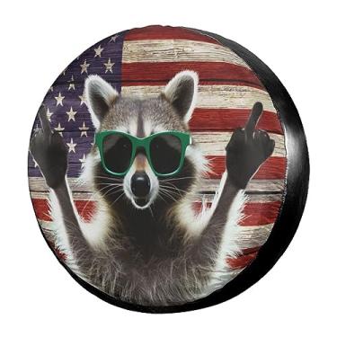 Imagem de Capa de pneu sobressalente com bandeira americana guaxinim impermeável à prova de poeira UV capa de pneu adequada para Jeep, Trailer, RV, SUV e muitos veículos 38 cm