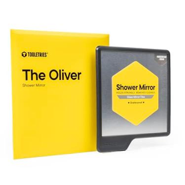 Imagem de Tooletries - Espelho de chuveiro Oliver – Espelho de chuveiro premium para barbear, cuidar – 100% silicone – Espelho inquebrável – Adere a superfícies brilhantes – Sem ventosas – Sem adesivos – Carvão