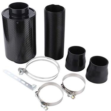 Imagem de Kit de mangueira de tubo de indução de entrada fechada universal para carro de 7,6 cm com filtro de ar frio de fibra de carbono