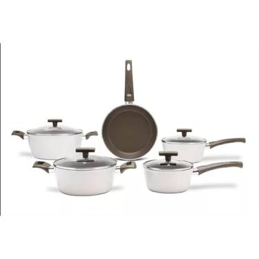 Imagem de Conjunto de Panela brinox 5 Peças com indução revestimento Cerâmica life cor nata linha orgânica box