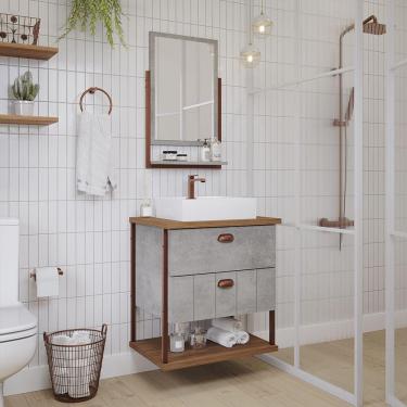 Imagem de Gabinete Suspenso com Cuba 02 Gavetas e Espelheira Uni Cimento MGM