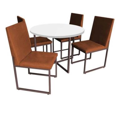 Imagem de Kit Mesa De Jantar Theo Com 4 Cadeiras Sttan Ferro Marrom Tampo Branco