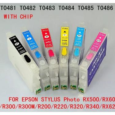 Imagem de Cartucho de tinta recarregável para epson stylus  chip de reinicialização automática t0480-t0486