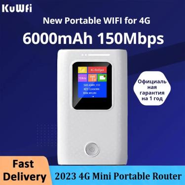 Imagem de KuWfi Mobile Roteador Wifi 6000mAh Portátil 3G 4G Lte Router 150Mbps Sem Fio Ao Ar Livre Bolso Wifi