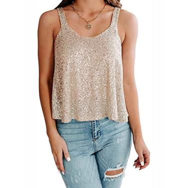 Imagem de Top Feminino, Bainha Solta Blusa Feminina Lantejoulas Cor Pura Gola Redonda Camisola pa...