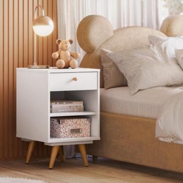 Imagem de Mesa de Cabeceira Infantil 1 Gaveta 1 Prateleira Retrô Luna Branco