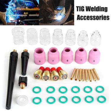 Imagem de 40pcs TIG soldagem gás lente tocha bico para vidro kit copo fo