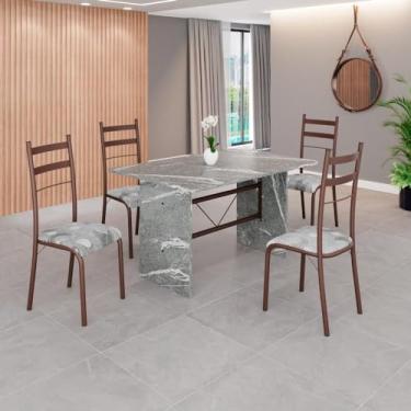 Imagem de Conjunto Sala de Jantar Mesa Retangular 120x75cm Tampo Granito Topázio 4 Cadeiras Marselha Paraopeba/Marrom