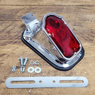 Imagem de Lanterna traseira cromada com suporte de placa de carro e luz para Harley FL Big Twins 1947/1954 - Substitui HD PT # 68003-47T - 12V STOP Brake Running Tail/Tag Light