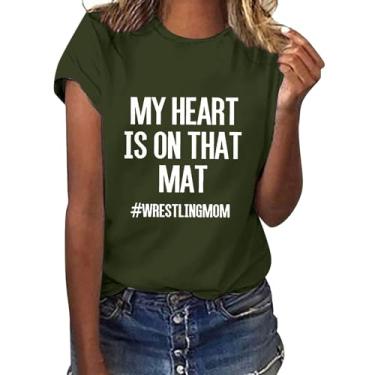 Imagem de Camiseta feminina My Heart is on That mat wrestlingmom 2024 verão casual macia com frase blusa leve, Ag, M