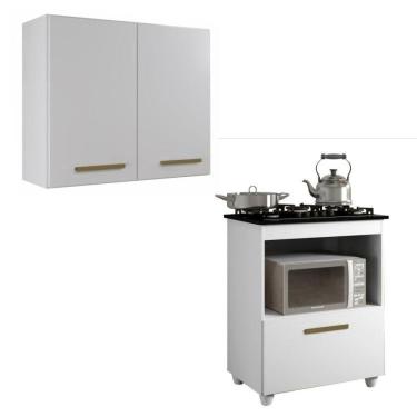 Imagem de Conjunto Armário Aéreo 2 Portas e Balcão para Cooktop 4 bocas 1 Porta Basculante Branco