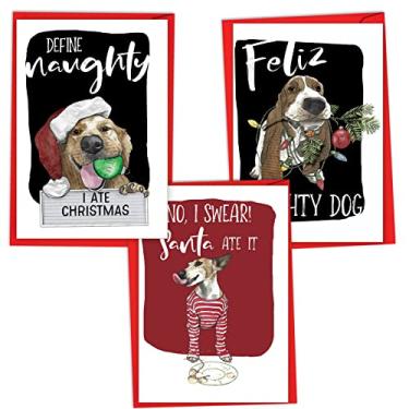 Imagem de NobleWorks Pacote sortido de 3 cartões de Natal com envelopes, sortimento de férias de humor para homens e mulheres (3 designs, 1 cada) travessuras de cachorro vc7828XSG-C1x3