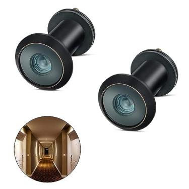 Imagem de TOGU Lente de vidro HD de latão sólido com certificação UL TG3016YG-CBC olho mágico de 220 graus com capa de privacidade resistente para portas de 3,5 cm a 5,5 cm, preto fosco com acabamento de linha de cobre, 2 conjuntos