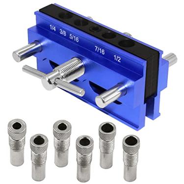 Imagem de ANPTGHT Kit de gabarito de cavilhagem autocentralizado, conjunto de buchas de guia de broca, gabarito de madeira, juntas de marcenaria, ferramentas para furos retos (azul)