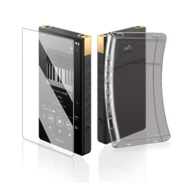 Imagem de AudioPartner Capa protetora de TPU transparente macia para Sony Walkman NW-ZX700 NW-ZX706 NW-ZX707 (capa preta transparente e vidro)