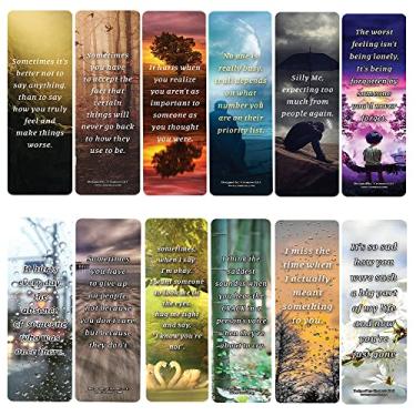 Imagem de Creanoso Marcadores de livro com citações tristes (10 conjuntos x 6 cartões) – Conjunto de cartas inspiradoras diárias – Cortador de página de livro interessante – Ótimo presente para adultos e