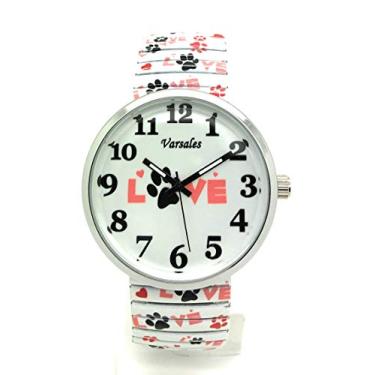 Imagem de Varsales Novidade feminina animal cão elegante pulseira elástica analógico quartzo relógio moderno, Amor