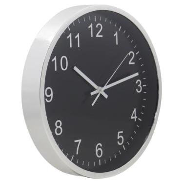 Imagem de Relógio De Parede 30cm Para Cozinha, Sala - Prata E Preto - Laradore