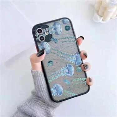 Imagem de Capa de telefone impressa para iphone x xr xs 7 8 plus se2 12 13 mini 11 14 15 pro max fosco capa à prova de choque, água-viva preta 2, para iphone11 pro