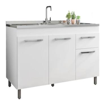 Imagem de Gabinete para Pia 1,20m Armário Cozinha Balcão Multiuso - Branco