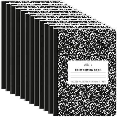 Imagem de Alitte Cadernos de composição, pacote com 12 | pautado universitário, 200 páginas (100 folhas) | Páginas grossas lisas de mármore preto | 24 x 19 cm | Cadernos escolares, blocos de escrita