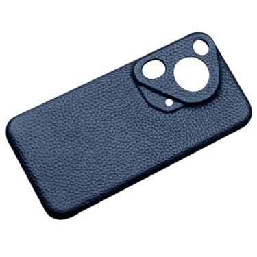 Imagem de POYUFRG Azul, 70 Pro, capa de couro real para Huawei Pura 70 Ultra/70 Pro/70 Pro+/70, capa macia leve e durável feita à mão com proteção para lente da câmera