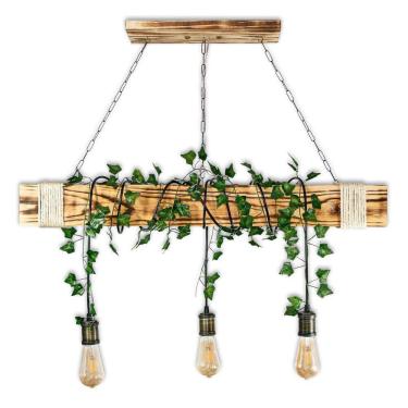 Imagem de Luminária Pendente Madeira Rústica 3 Bocais Ouro Velho Retrô