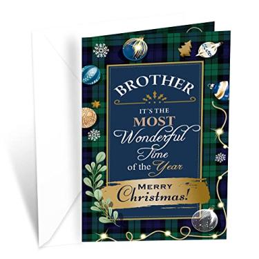 Imagem de Cartão de Natal para irmão, cumprimentos Prime, feito nos EUA, ecologicamente correto, cartolina grossa com envelope premium 12,7 cm x 19,7 cm, embalado em envelope protetor
