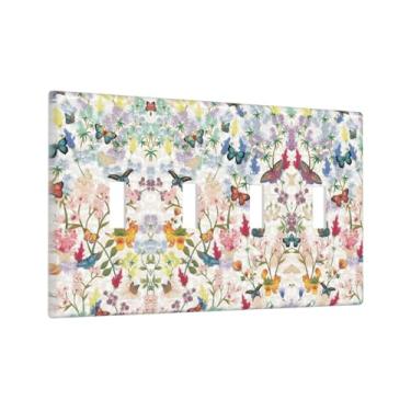 Imagem de Boho, flores de borboleta, coloridas, quádruplos, interruptores de luz, 4 gangs, placa de parede, placa decorativa para decoração de casa de banho, quarto