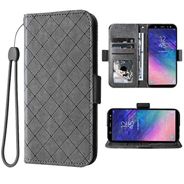 Imagem de ELISORLI Capa carteira compatível com Samsung Galaxy A6 Plus/J8 2018 com alça de pulso e suporte de cartão flip de couro, acessórios de celular, capa de celular para Gaxaly A6+ A6Plus 6A + mulheres