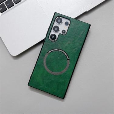 Imagem de Capa de couro com carregamento sem fio magnético para Samsung S24 S23 Plus FE S21 S22 Ultra A55 A35 A25, capa traseira verde, para Galaxy S24Ultra