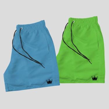 Imagem de Kit 2 Shorts Praia Masculino Neon Coroa e Cordão Preto - MP Moda Mascu