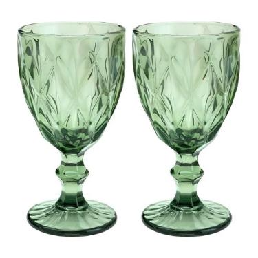 Imagem de Jogo 2 Taças de Vidro Diamond Diamante Verde 300ml Água Class Home