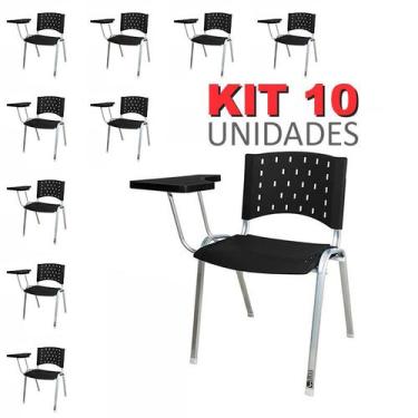 Imagem de Cadeira Universitária Plástica Preta 10 Unidades Prancheta Plástica Ba